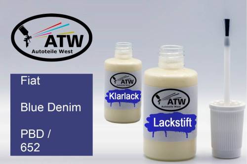 Fiat, Blue Denim, PBD / 652: 20ml Lackstift + 20ml Klarlack - Set, von ATW Autoteile West.